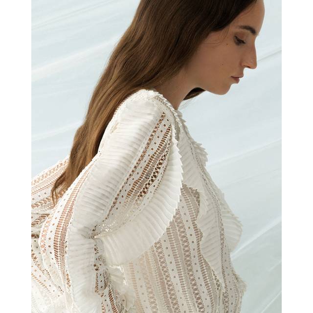 FRENCH CONNECTION Annika Lace Frill Top |Vit |40