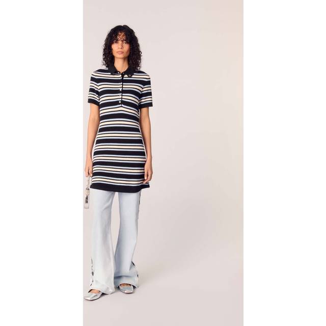 Robe Polo En Maille À Rayures - Rayures Marine - Maje -  Matière principale: 76% coton, 15% soie, 8% polyamide, 1% elasthannePatte: 87% coton, 13% soieCol: 84% coton, 12% soie, 3% polyamide, 1% elasthanne - Prêt-à-porter > Robes > Robes courtes