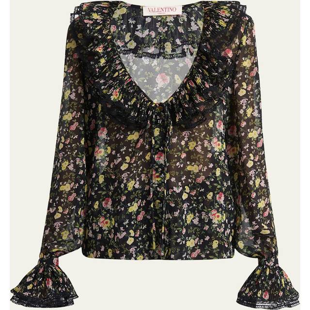Valentino Garavani - Ruffled Printed Silk-chiffon Blouse - Black - IT 48