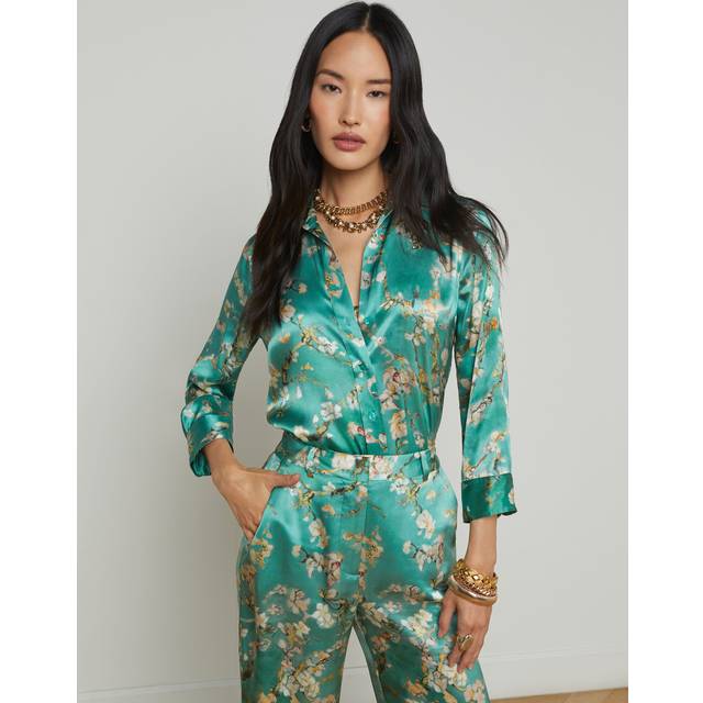 Cherry Blossom Dani Silk Blouse - TEAL M WC CHERRY BLSSM - X-Large