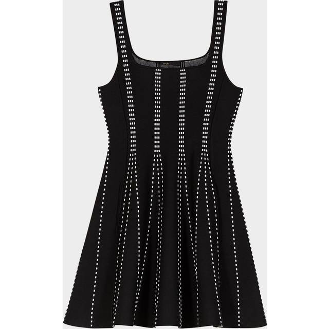 Robe Courte En Maille Jacquard - Noir / Ecru - Maje -  Matière principale: 80% polyester, 18% polyamide, 2% elasthanneBiais: 83% polyester, 15% polyamide, 2% elasthanne - Prêt-à-porter > Robes > Robes courtes