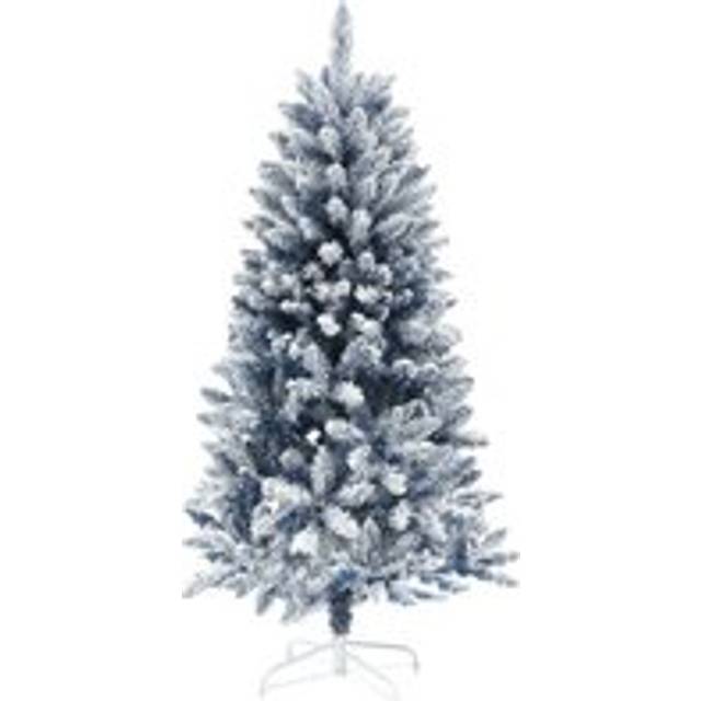 Homcom 5ft Flocked Artificial Christmas Tree With 450 Snow Frosted Tips, Metal Stand, Snowy Hinged Xmas Tree, Blue
