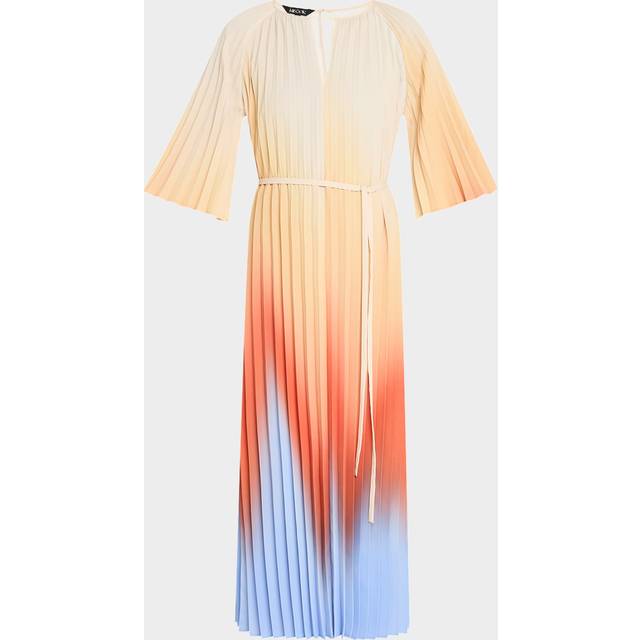 Modern Fit Pleated Ombre Crepe De Chine Maxi Dress - Arctic/Butterfield/Amber Glow/Midnight Umber/Biscotti/White - X-Large