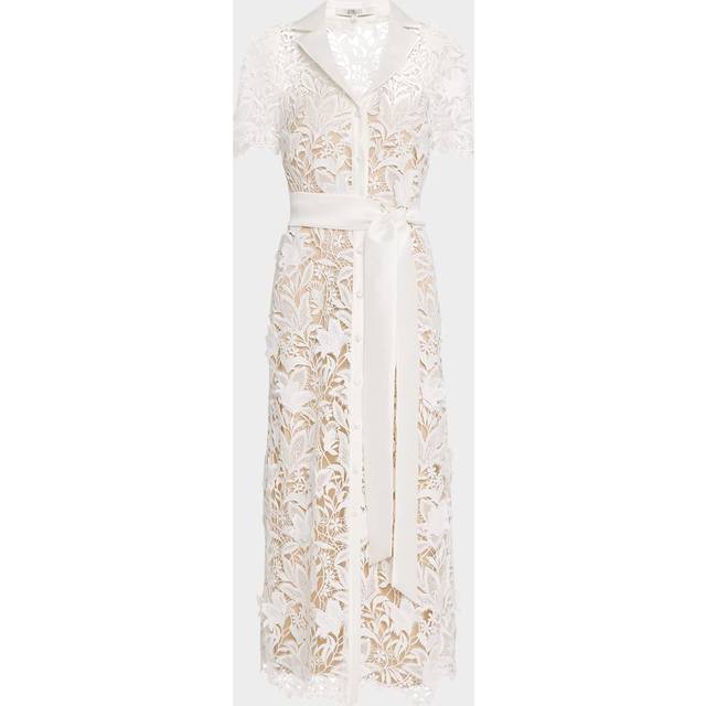 Scalloped Floral Lace Midi Dress - WHITE - 6