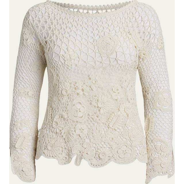 Floral Crochet Dolman-Sleeve Sweater - CREAM - X-Small