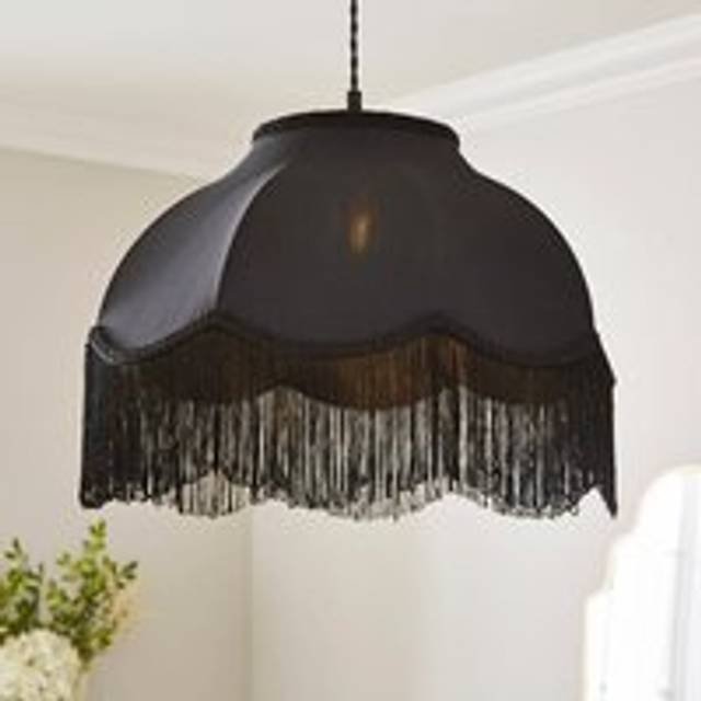 Carmona Fringed Satin Lamp Shade - Black
