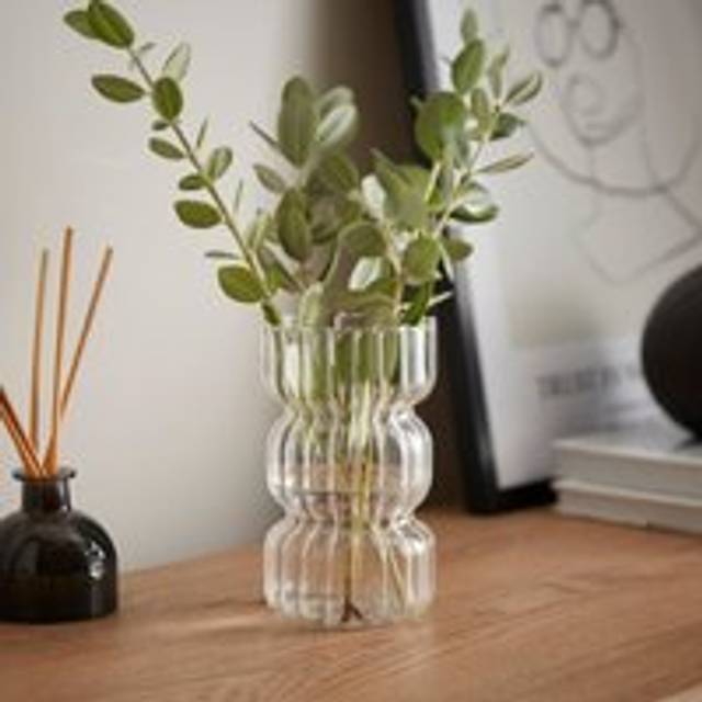 Double Waisted Ribbed Glass Vase - Clear