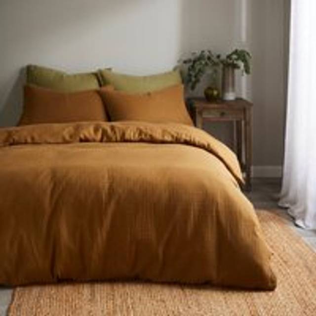 Cotton Muslin Woven Duvet Cover & Pillowcase Set - Caramel