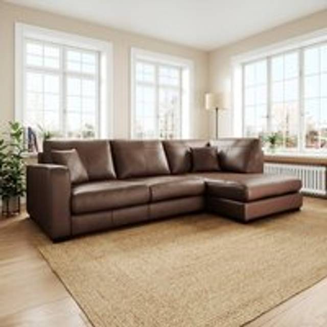 Carson Classic Leather Large Corner Chaise Sofa - Classic Leather Mocha