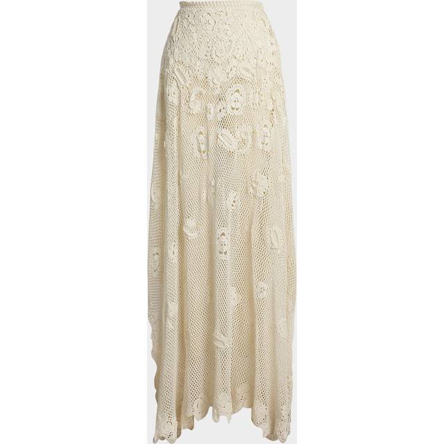 Hand-Crocheted Floral Silk Sweater Skirt - CREAM - Small