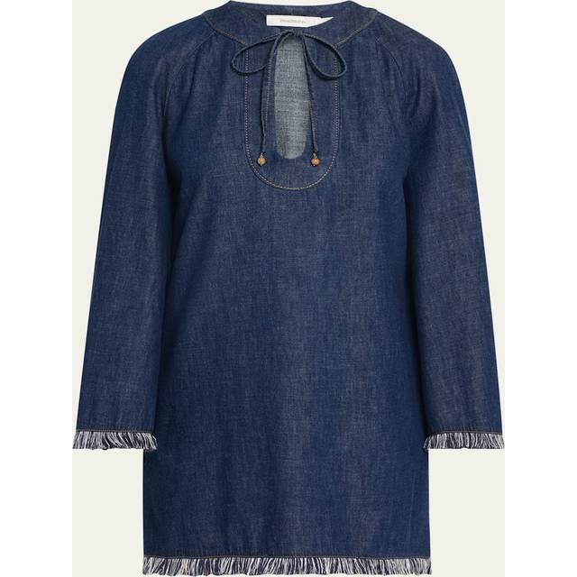 Rhiannon Fringe Denim Mini Dress - Atlantic - 1