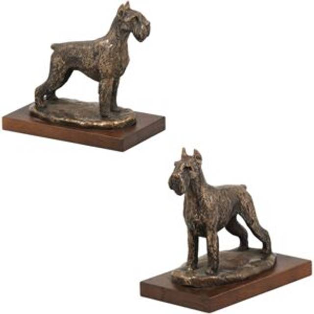 Schnauzer - dog figurine, figure on a white base, trophy for Art-Dog dog show exhibition brown