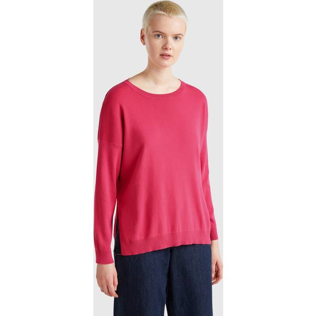 Benetton Boat Neck Long Sleeve Jumper, Magenta Red
