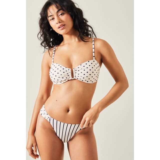 Cream And Navy Blue Classic Striped Polka Dot Ivory Bikini Bottoms, Size: 10, Women's - Accessorize - Cream/Navy