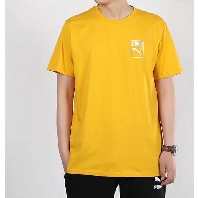 PUMA Graphic Box Logo Printed Short Sleeve TEE Men Yellow 598625-25