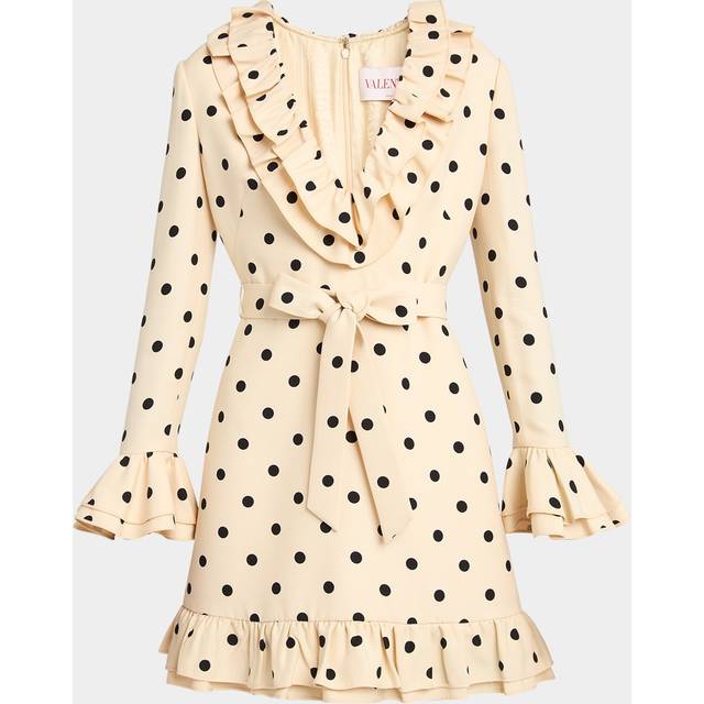 Valentino Garavani - Belted Ruffled Polka-dot Wool And Silk-blend Mini Dress - Off-white - IT 40