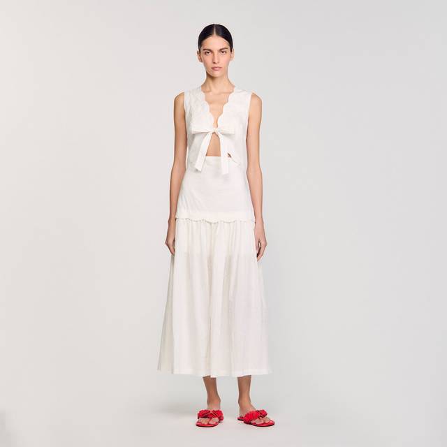 Robe longue froissée à naud - Ecru - 40
