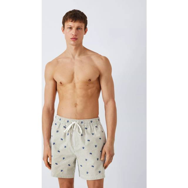 John Lewis Embroidered Turtle Seersucker Swim Shorts, Green/Multi