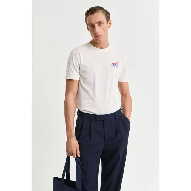 GANT Cotton Placed Graphic Regular Fit T-Shirt, Cream