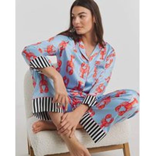 Chelsea Peers Lobster Satin Pyjama Set, Blue/Multi