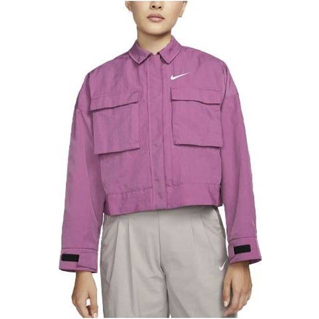 (WMNS) Nike SS22 Sportswear Essential Woven Lapel Long Sleeves Jacket Wine Red DM6244-507 - XL