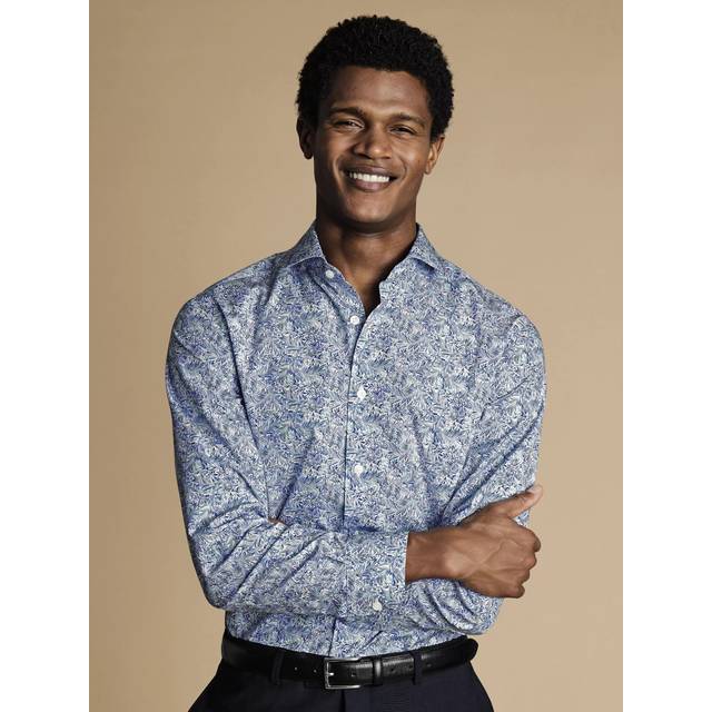 Charles Tyrwhitt Cotton Slim Fit Linear Liberty Fabric Shirt , Cobalt/White