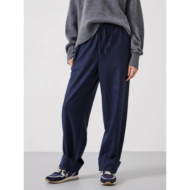 HUSH Pinstripe Wool Blend Pull-On Trousers, Navy
