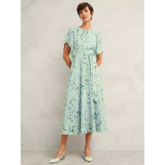 Hobbs Petite Sophia Pure Silk Dress, Sage/Multi