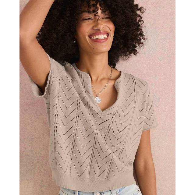Sabrina Pointelle Sweater - FAWN - X-Large