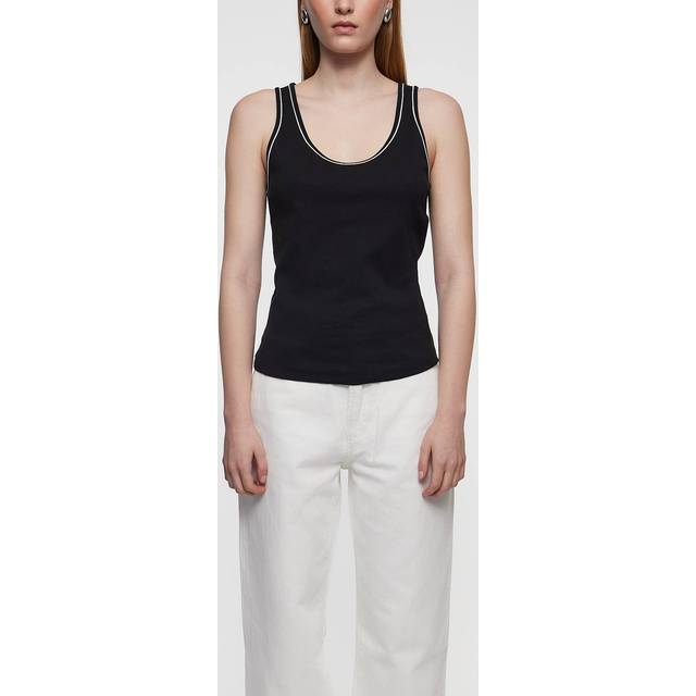 Ribbed Scoop-Neck Tank Top - BLACK - X-Small