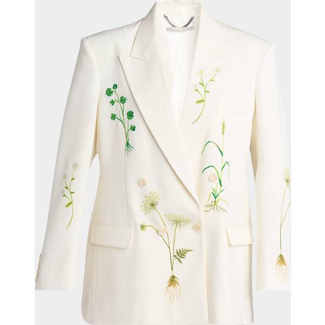 Floral Embroidered Oversized Double Breasted Wool Blazer - CREAM