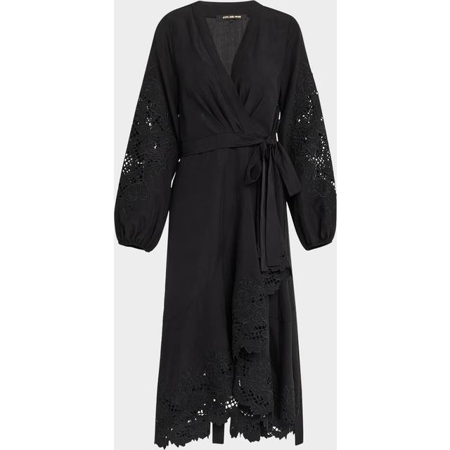 Sigal Embroidered Lace-Inset Midi Wrap Dress - BLACK - X-Large