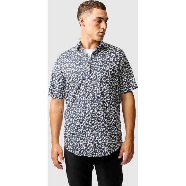 Rodd & Gunn Jameison Bay Geo Print Cotton Regular Fit Short Sleeve Shirt, Ink/White