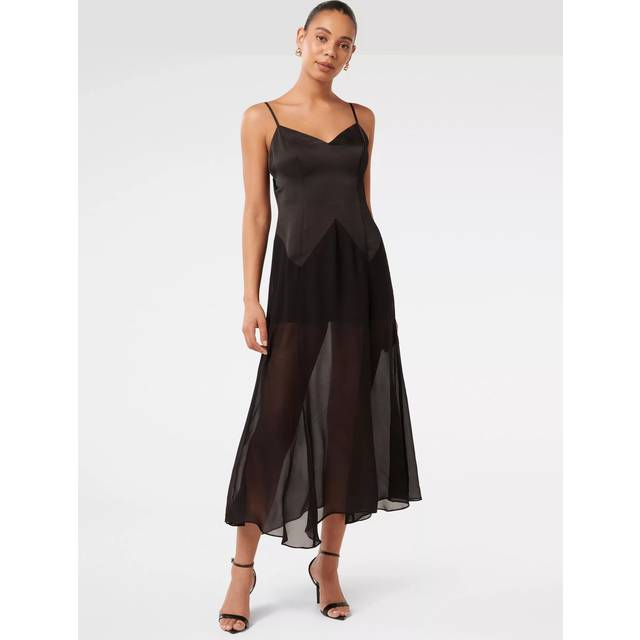 Forever New Women's Scarlett Sheer-Skirt Maxi Dress in Black, Size 16 Bodice/Polyester