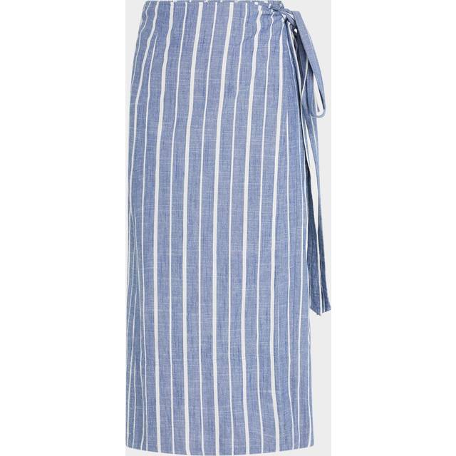 De Vera Striped Cotton Chambray Wrap Skirt - CHAMBRAY BLUE - X-Large