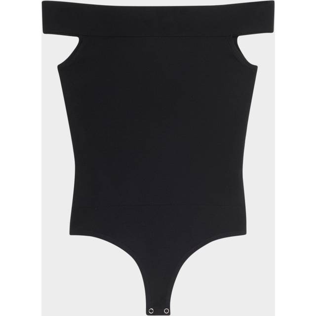 Off-The-Shoulder Superfine Merino Knit Bodysuit - BLACK - Medium