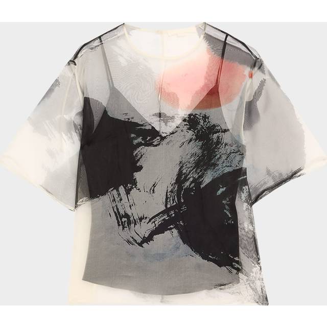 Silk Organza Oversized T-Shirt With Artwork By Tong - CALICO MULTI - X-Small