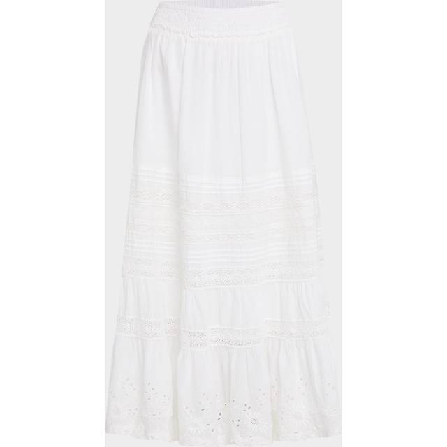 Lace-Trim Cotton Voile Skirt - WHITE - Large