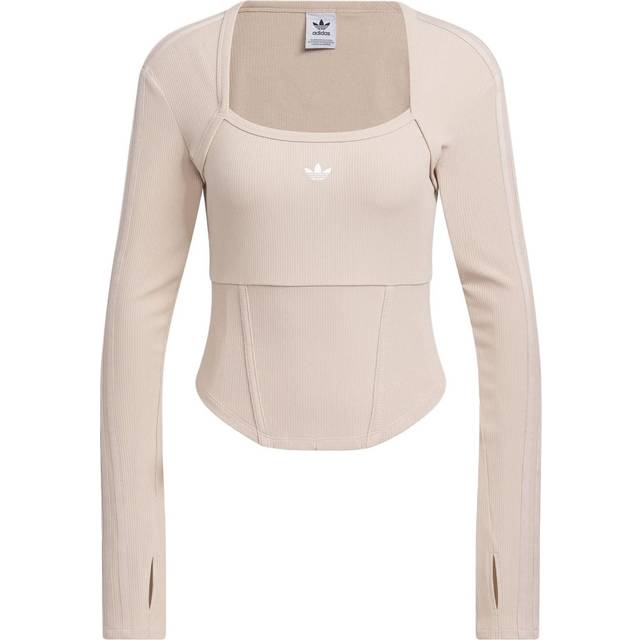 (WMNS) adidas originals Corset Long Sleeve Shirt 'Taupe' IX1911 - XXS