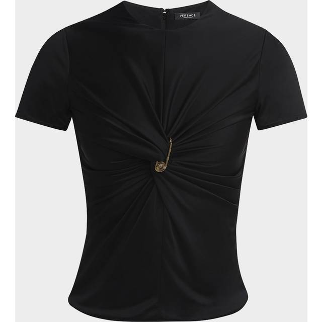 Twisted Safety-Pin Responsible Liquid Jersey Blouse - BLACK - 40 IT (4 US)