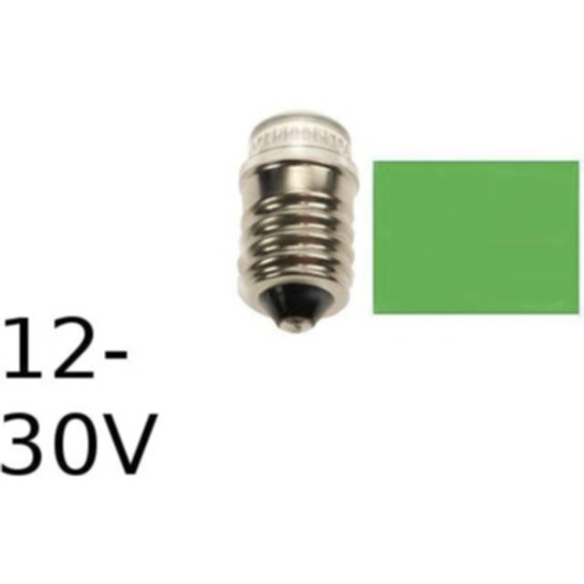 Grön LED signallampa T14x30 16lm E14 0,2W 12-30V