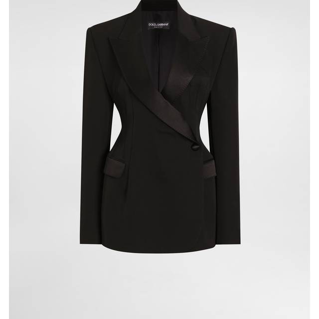 Wool Gabardine Double-Breasted Hourglass Blazer - BLACK - 48 IT (12 US)