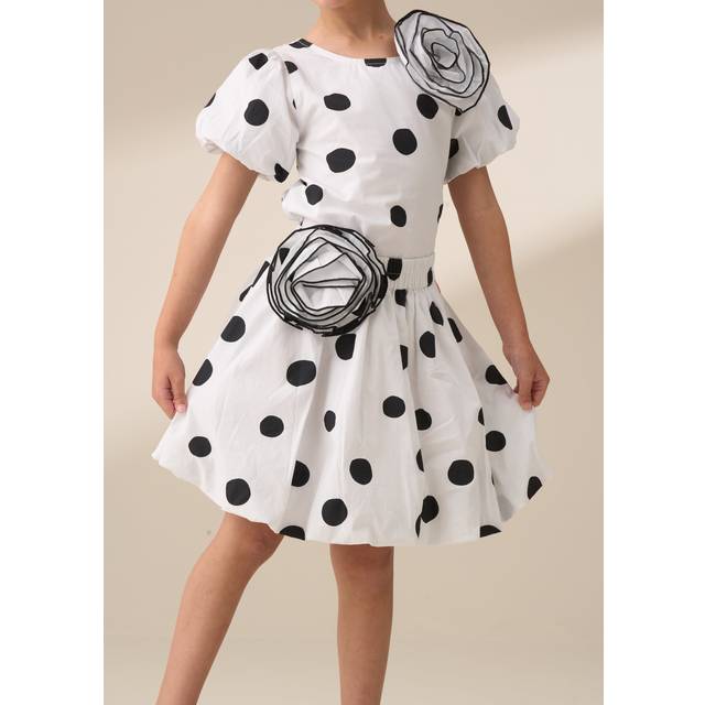 Angel & Rocket Kids' Cotton Polka Dot Puffball Corsage Skirt, White/Black