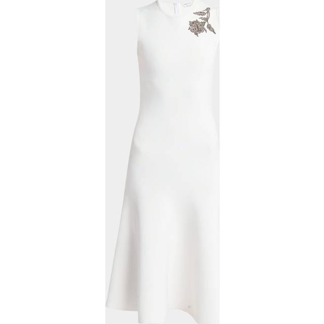 Crystal Embroidered Sleeveless Flared Midi Dress - OPTIC WHITE CRYSTAL - X-Small