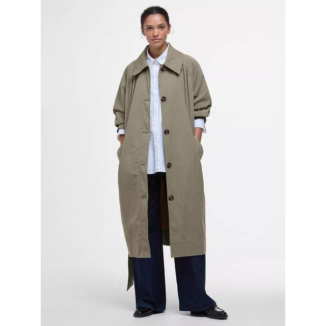 Barbour Garbo Showerproof Trench Coat, Dusky Green/Rosemary