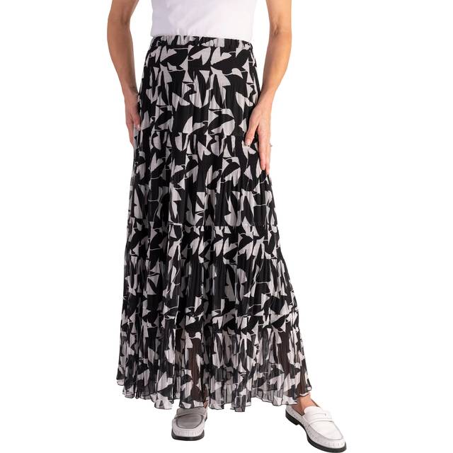 chesca Geometric Pleated Maxi Skirt, Black/White