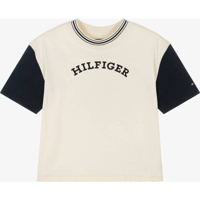 Tommy Hilfiger Boys Monotype Graphic Short Sleeve T-Shirt - Cream/Black, Cream, Size 14 Years - 14 YEARS