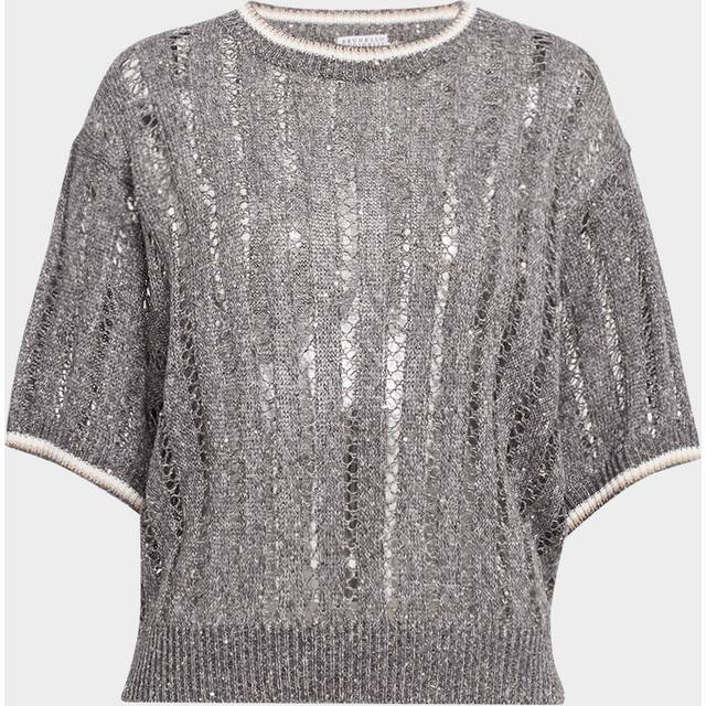 Micro Sequined Linen French Riveria Sweater - DARK GREY - Small