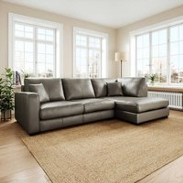 Carson Classic Leather Large Corner Chaise Sofa - Classic Leather Grey