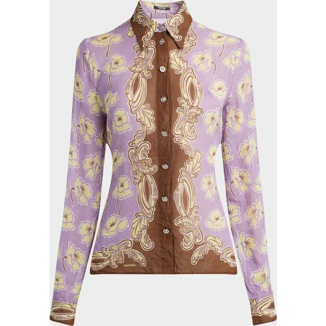 Poppies Foulard Button Down Formal Shirt - Dusty Lavander Tobac - 44 IT (8 US)